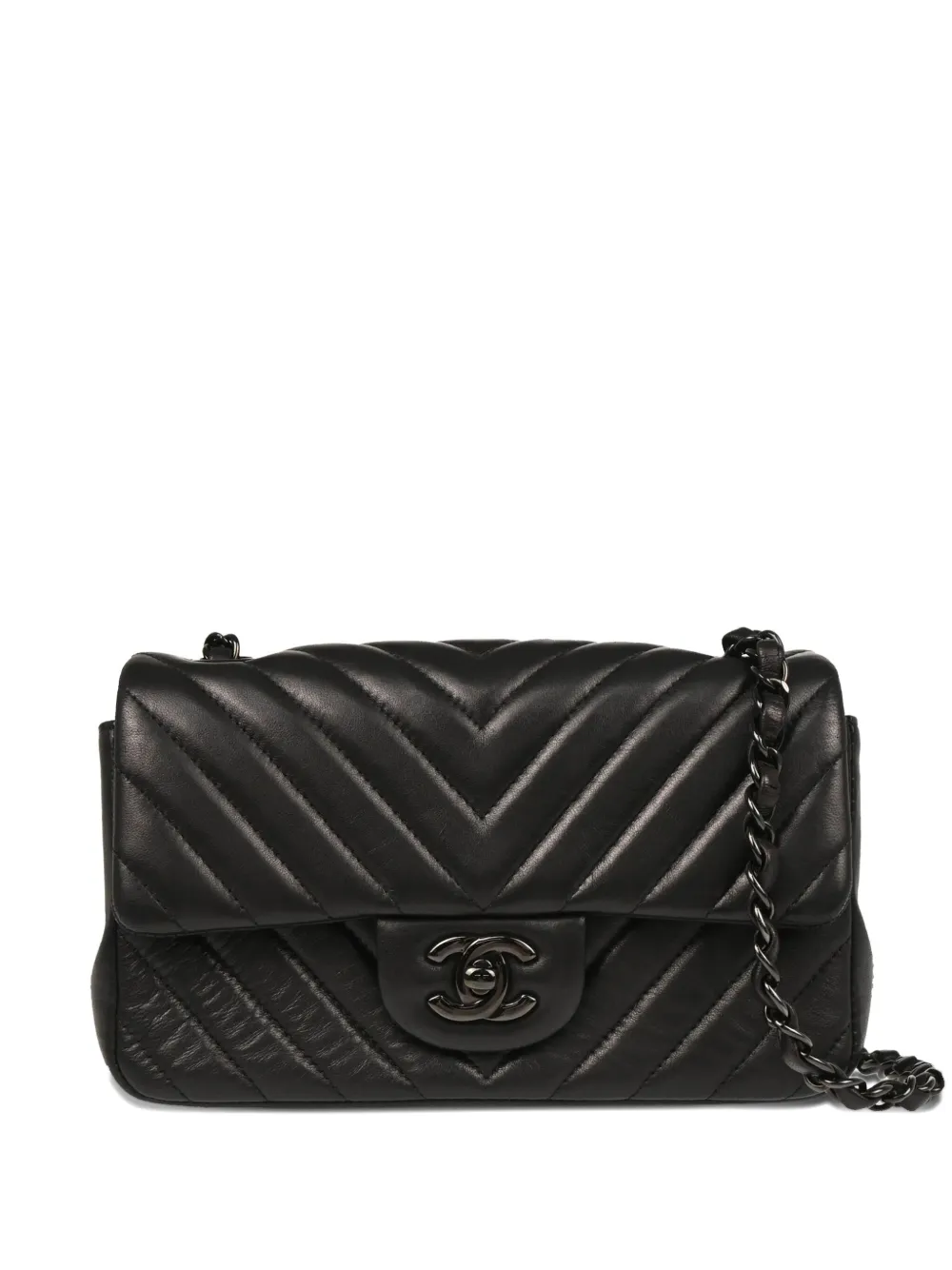 CHANEL Pre-Owned 2015 シェブロン シングルフラップ ラムスキン ショルダーバッグ - ブラック CHANEL Pre-Owned 2015 シェブロン シングルフラップ ラムスキン ショルダーバッグ - ブラック