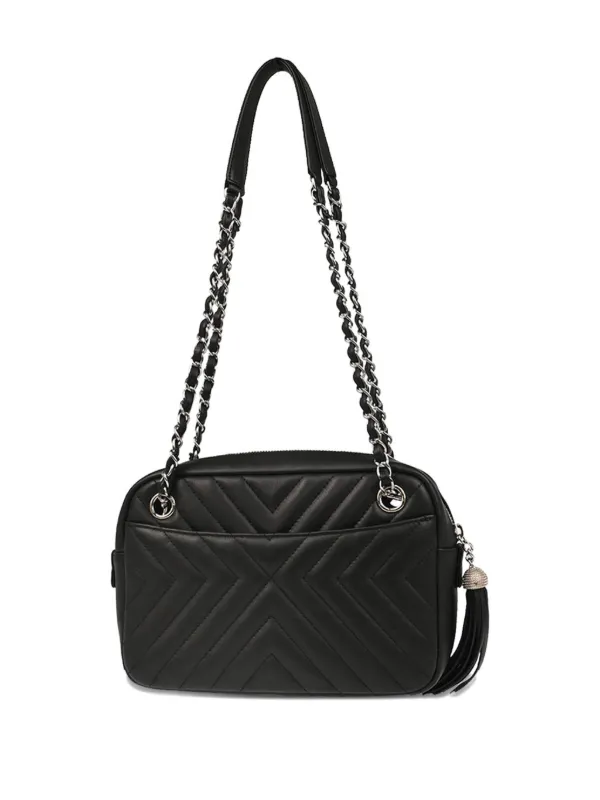 CHANEL Pre-Owned 2017 Small Diagonal Chevron Camera Bag | Black