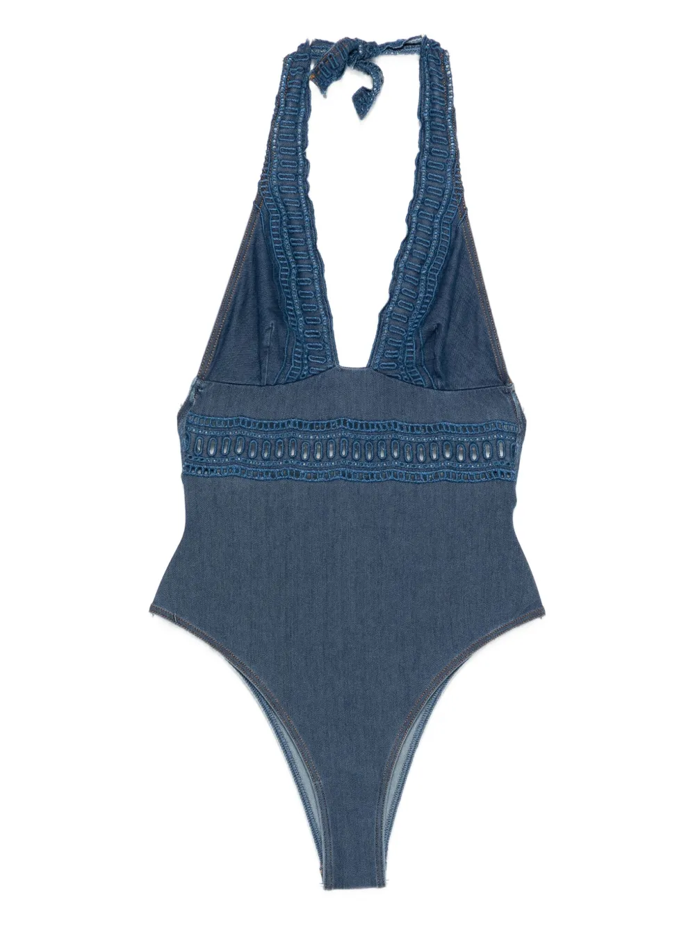 Ermanno Scervino Crochet-lace Halter Swimsuit In Blue