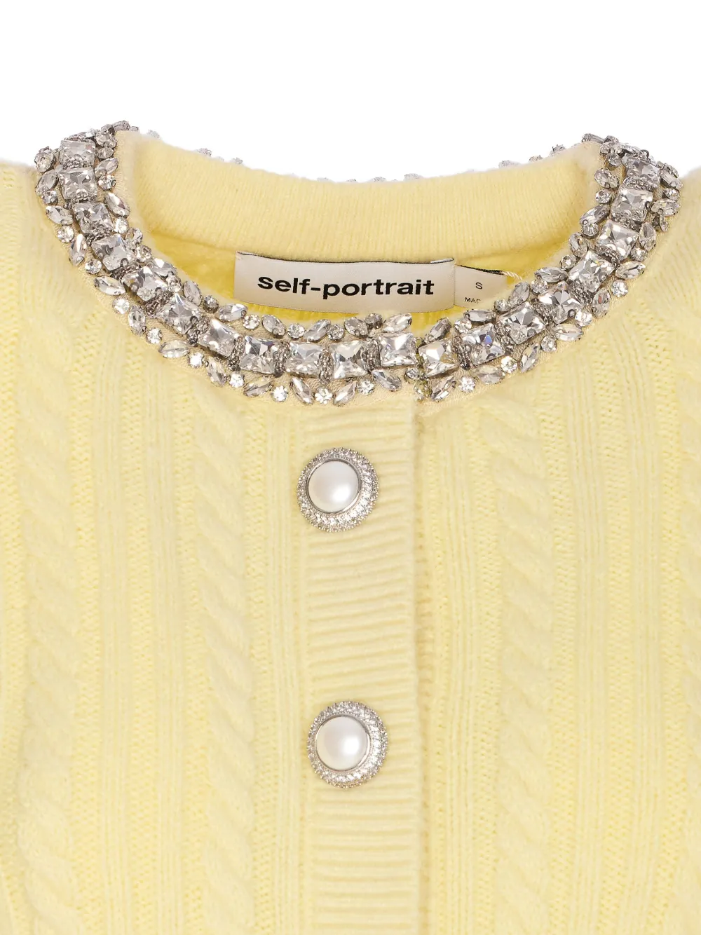 Self-Portrait Kabelgebreid vest verfraaid met kristallen Geel