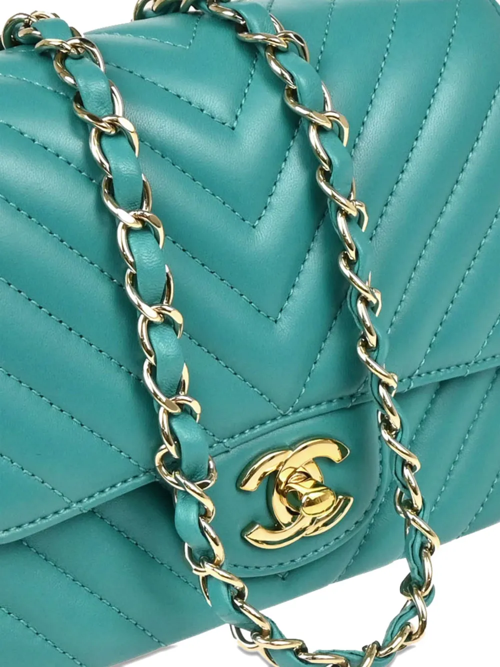 Pre-owned Chanel 2016 Mini Classic Square Flap Shoulder Bag In Blue