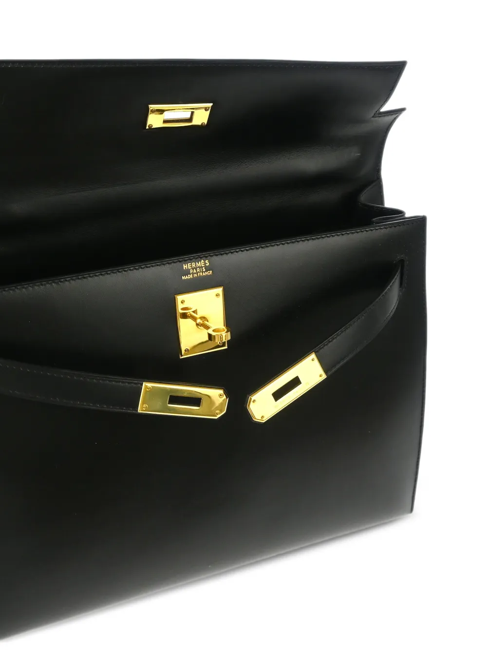 Pre-owned Hermes 1996 Kelly 32 Sellier Two-way Handbag In Black