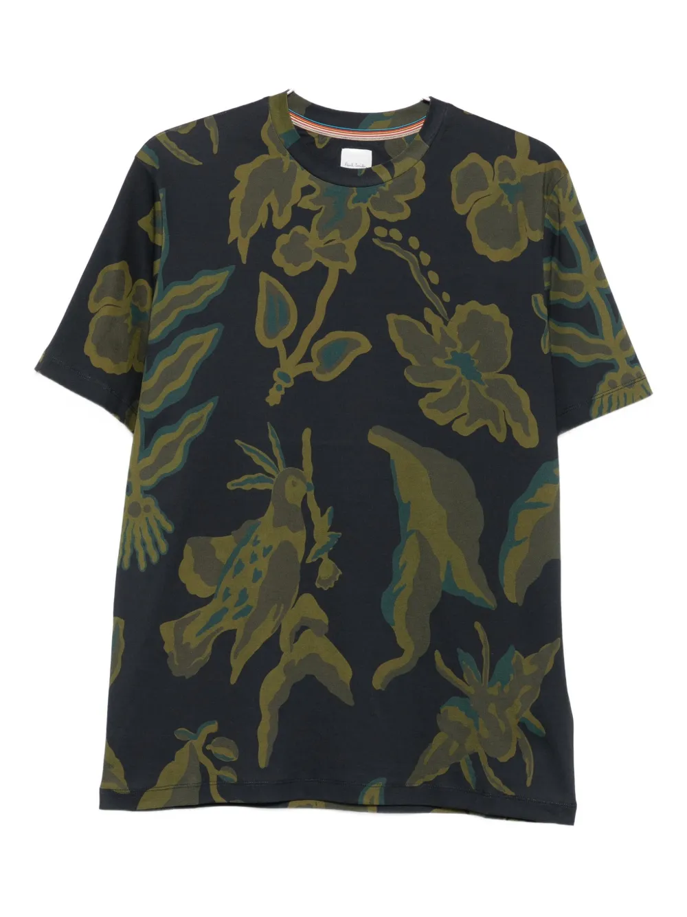 floral-bird print T-shirt