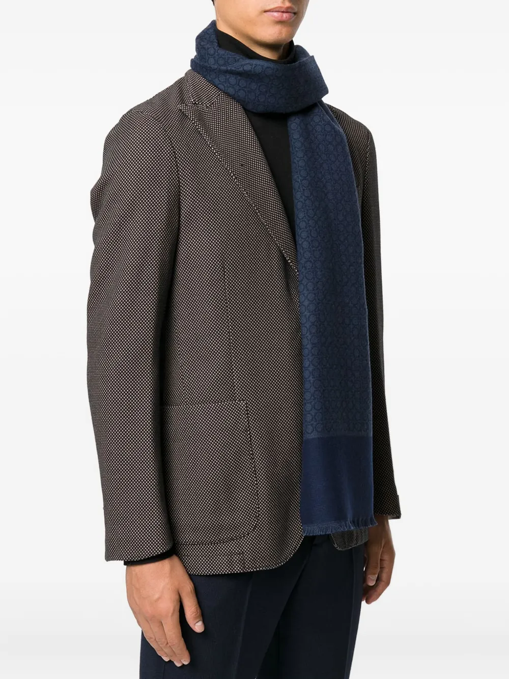 Ferragamo Gancini-print fringed scarf - ブルー Ferragamo Gancini-print fringed scarf - ブルー