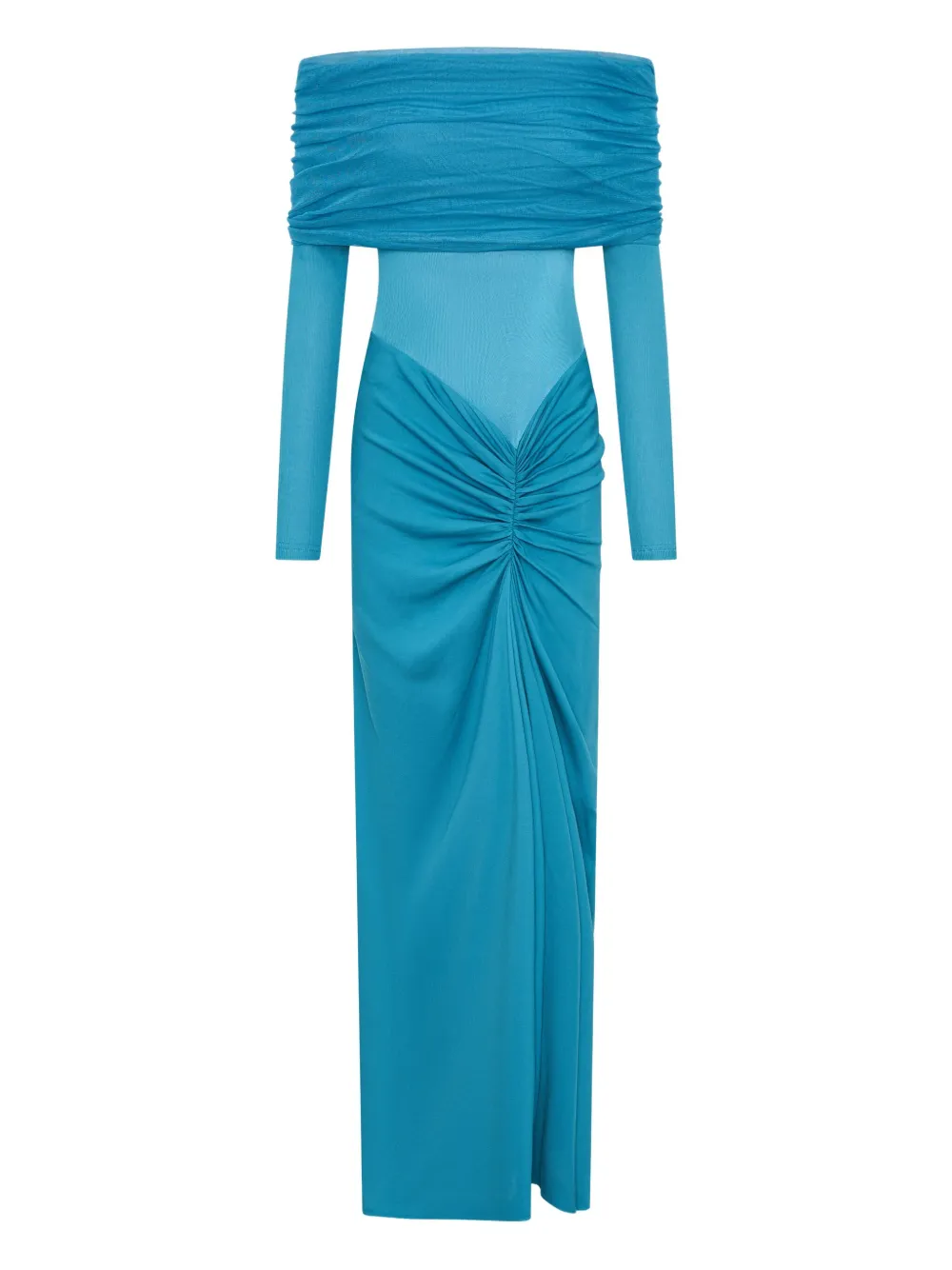 Christopher Esber Sonora Veiled off-shoulder ruched long dress | Blue | Image 1