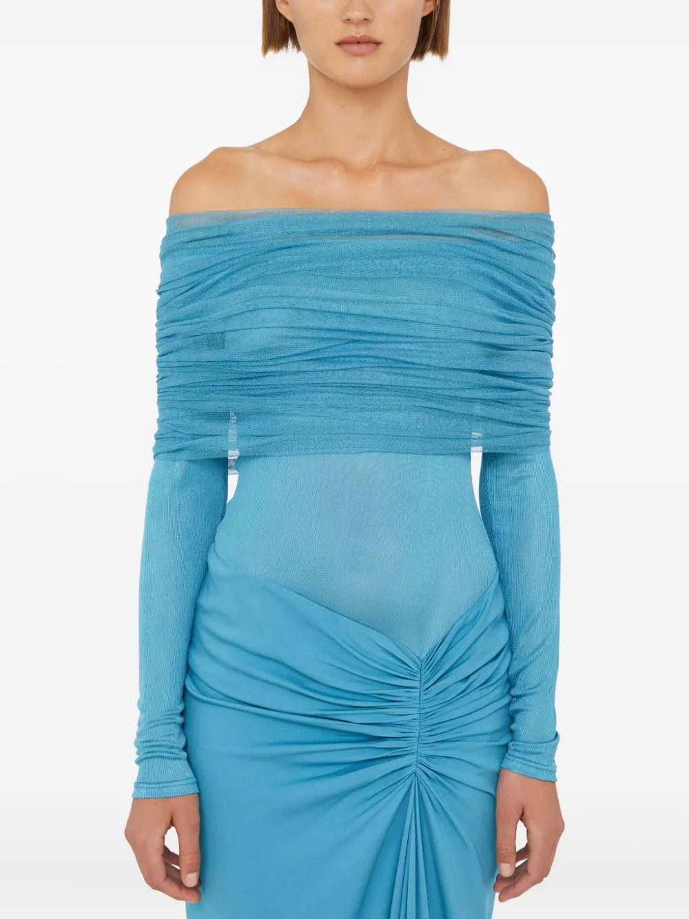 Christopher Esber Sonora Veiled off-shoulder maxi-jurk met ruches Blauw
