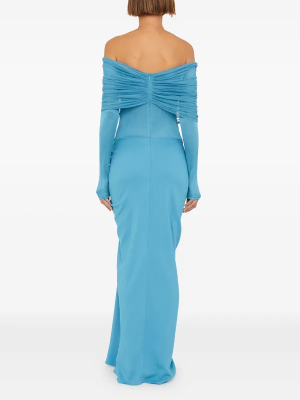 Christopher Esber Sonora Veiled off-shoulder Ruched Long Dress | Blue |  FARFETCH