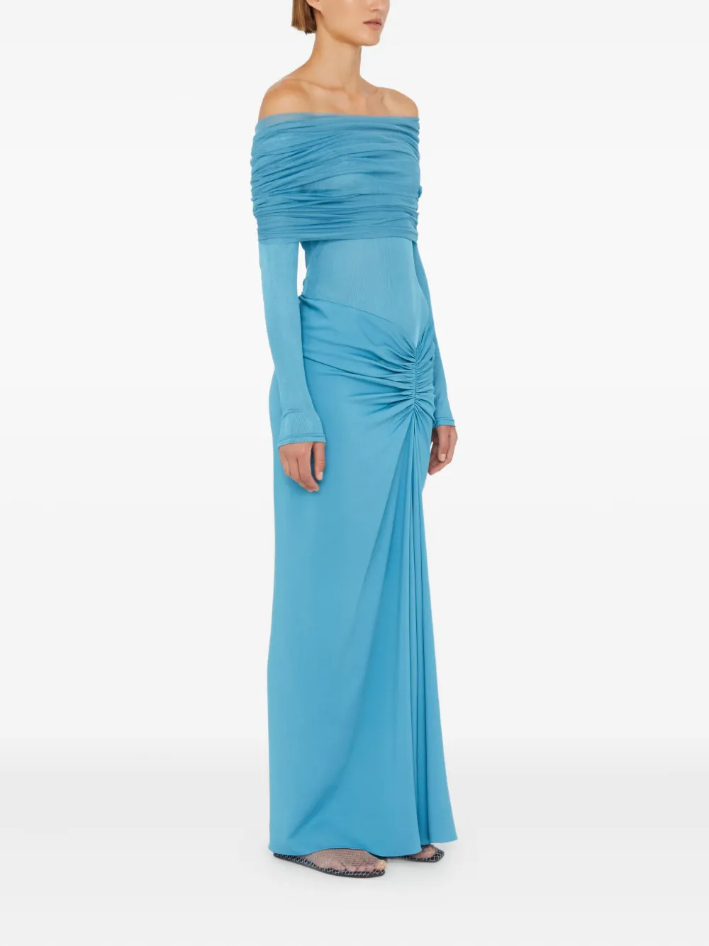 Christopher Esber Sonora Veiled off-shoulder maxi-jurk met ruches Blauw