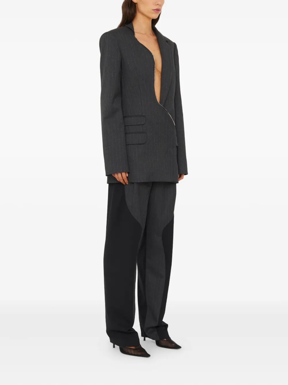Christopher Esber Torrent Pinstripe Asymmetrical Blazer In Gold