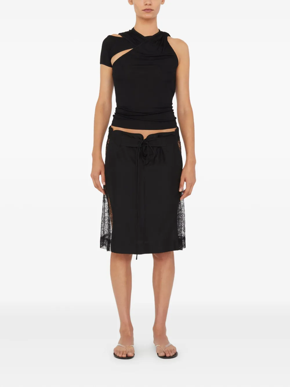Christopher Esber lace-insert drawstring skirt - Zwart