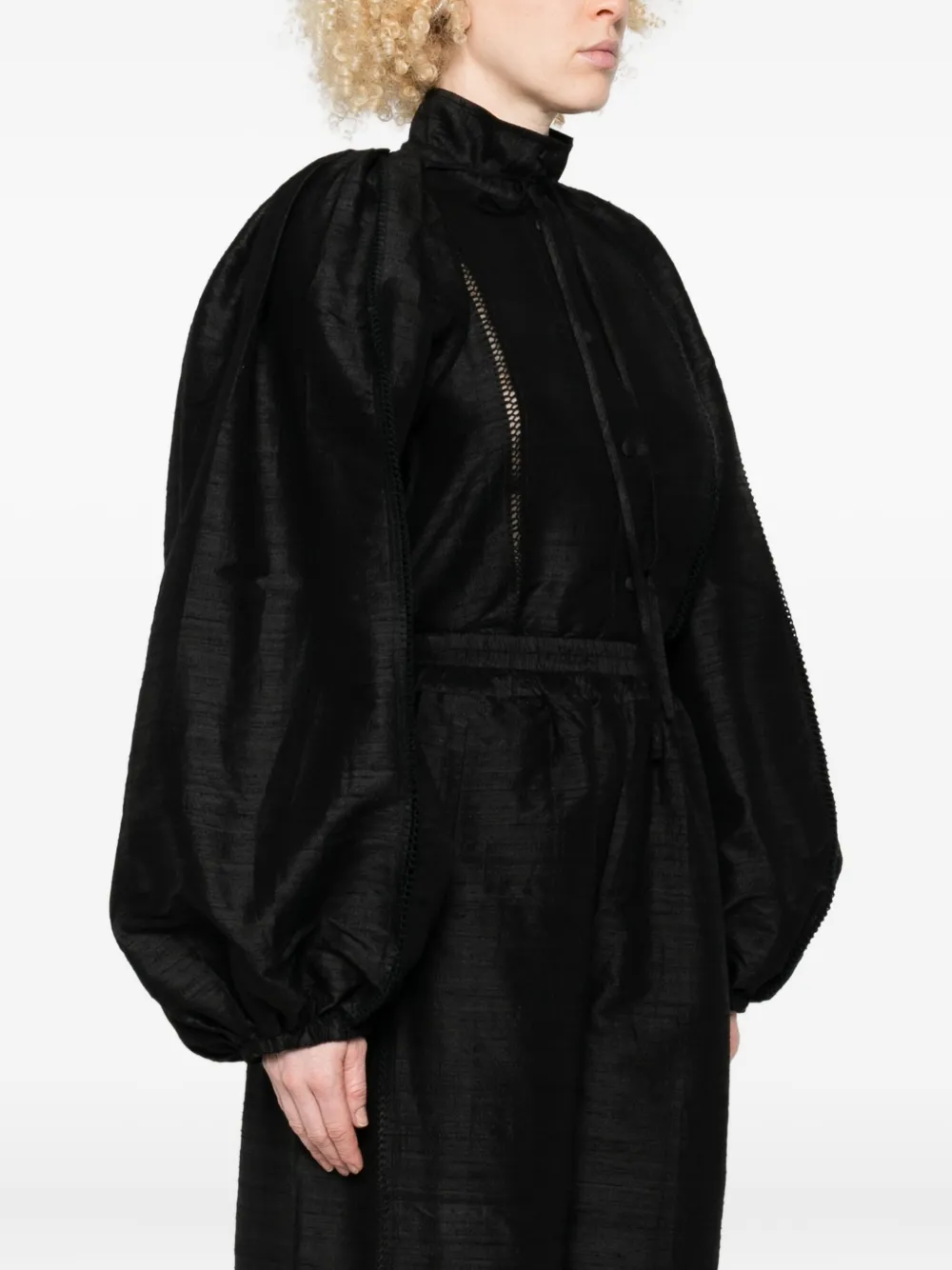 Diotima Bishop-sleeve Tie-fastening Top In Black