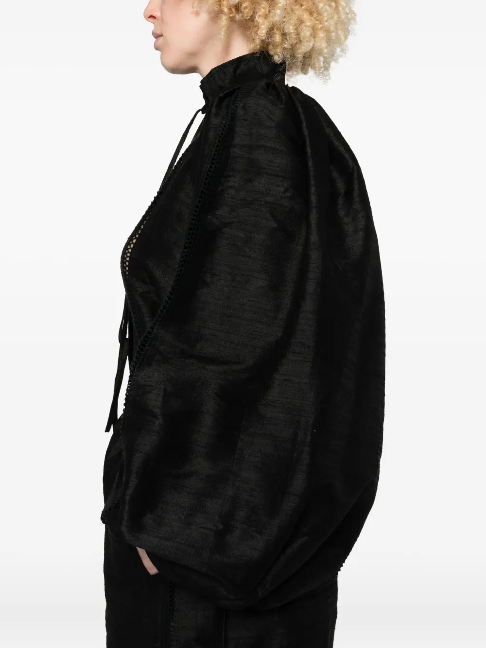 Diotima Bishop-sleeve Tie-fastening Top In Black
