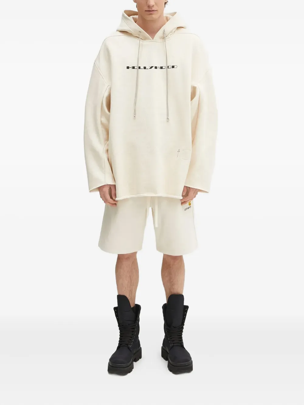 Rick Owens DRKSHDW Hollywood hoodie met gerafelde afwerking en grafische print Beige