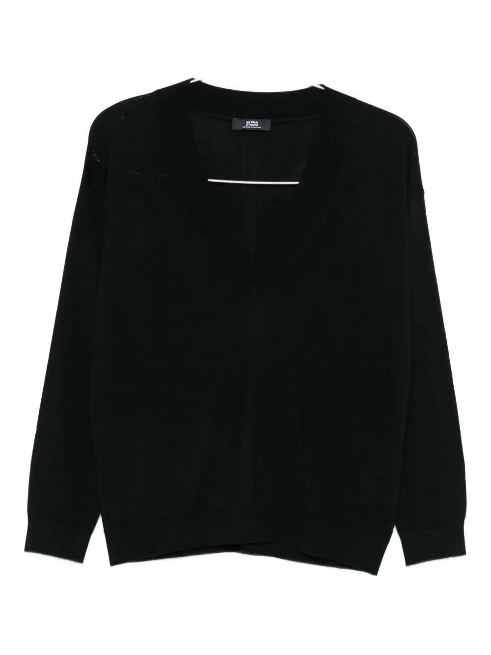 Alpha Studio Black V-neck Sweater In Silk-cashmere Blend In Black