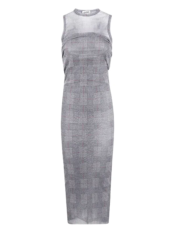 Jean Paul Gaultier Mesh-panelled Check Maxi Dress in Grey
