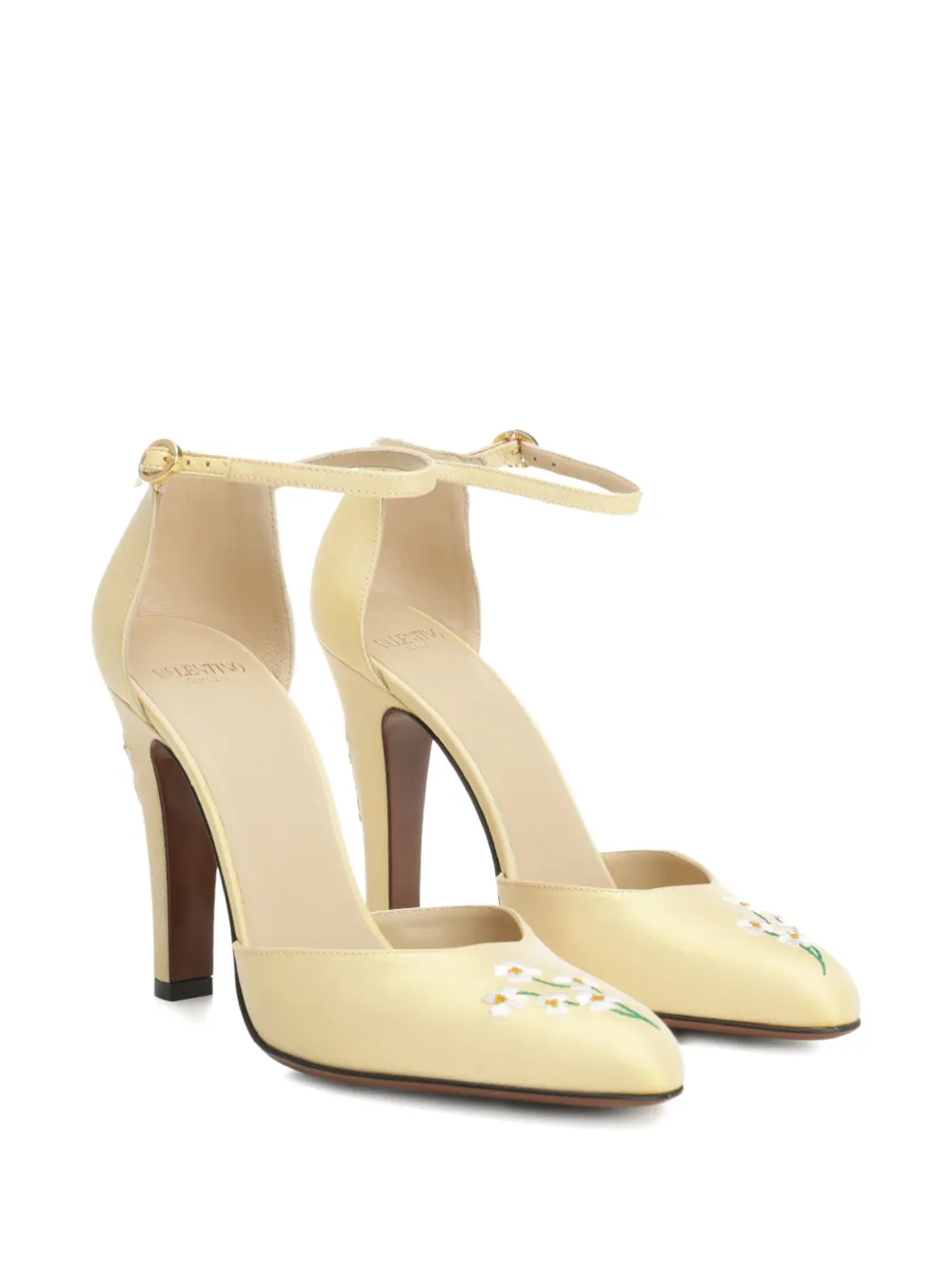 Valentino Garavani floral-embroidered ankle-strap pumps Yellow