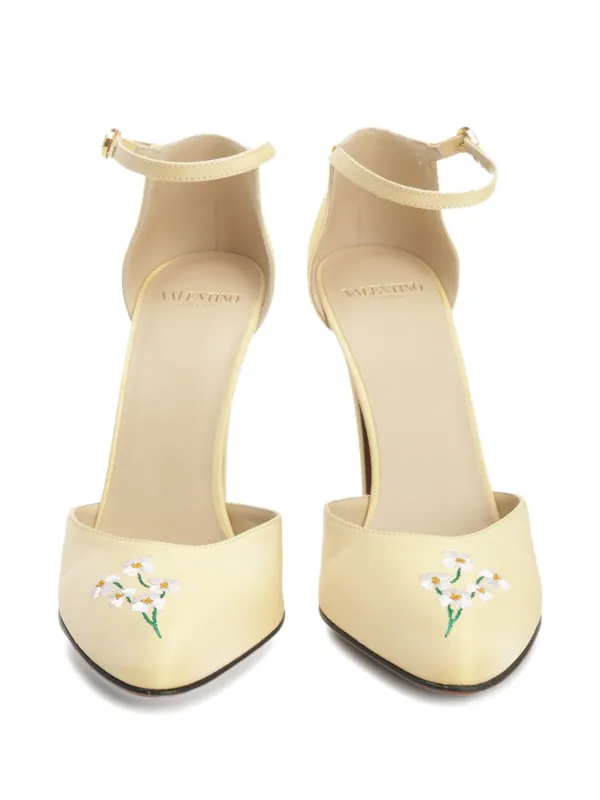 Valentino Garavani floral-embroidered ankle-strap Pumps | Yellow