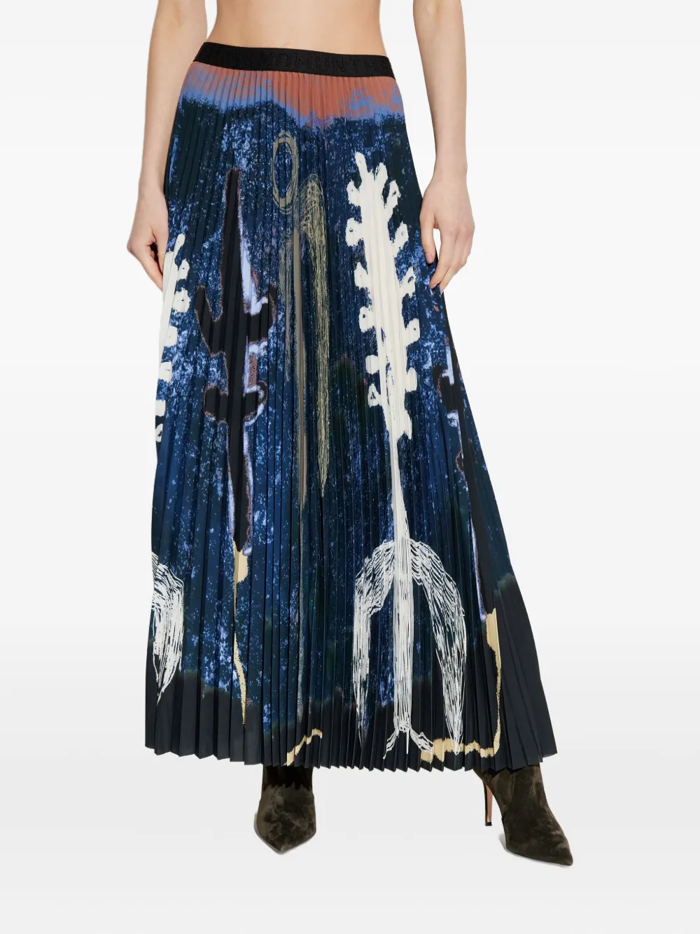 Munthe Taulla Pleated Print Long Skirt In Blue