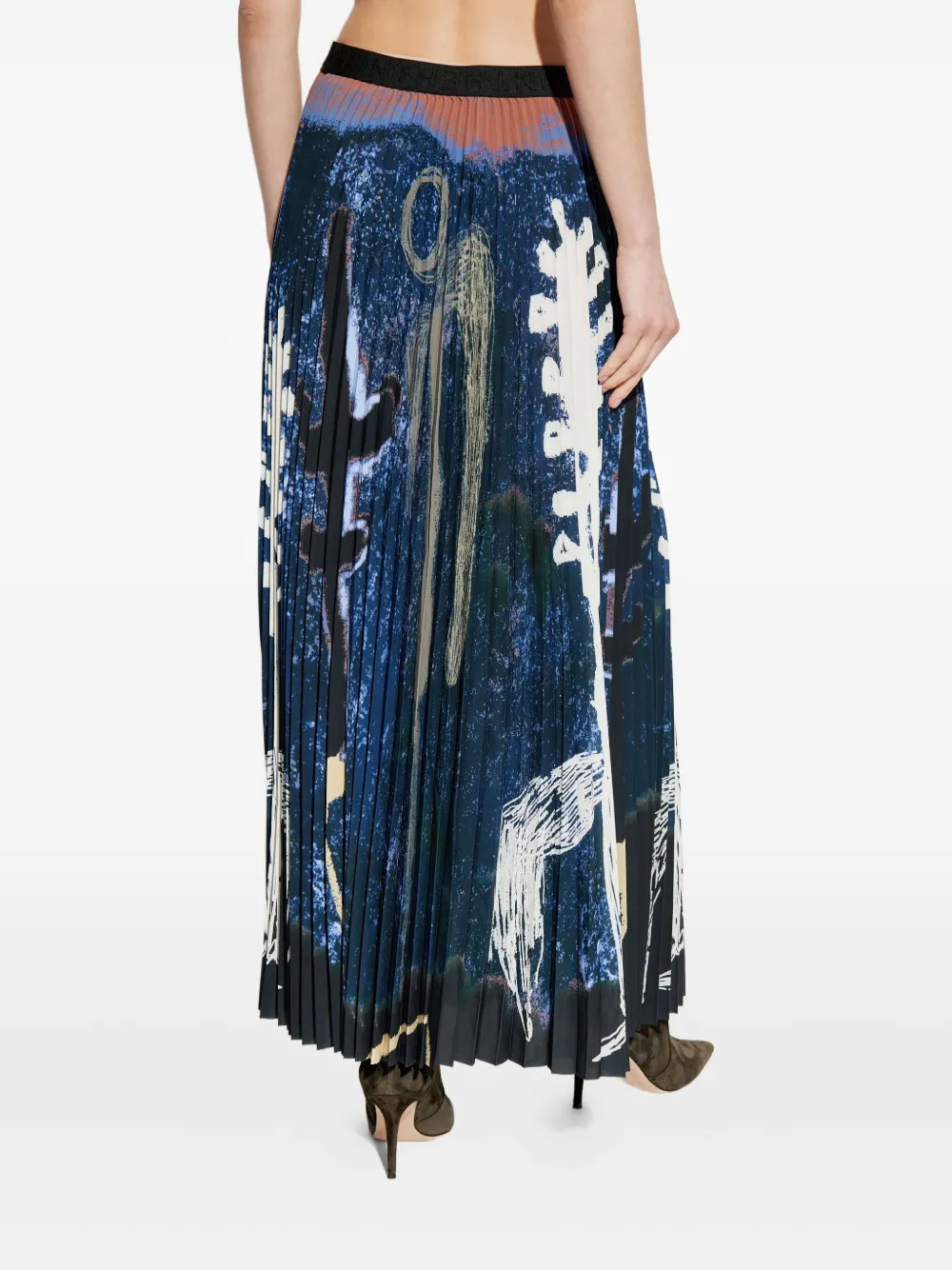 Munthe Taulla Pleated Print Long Skirt In Blue