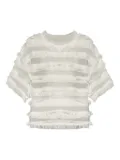 MUNTHE fringe-trimmed sheer T-shirt - Neutrals