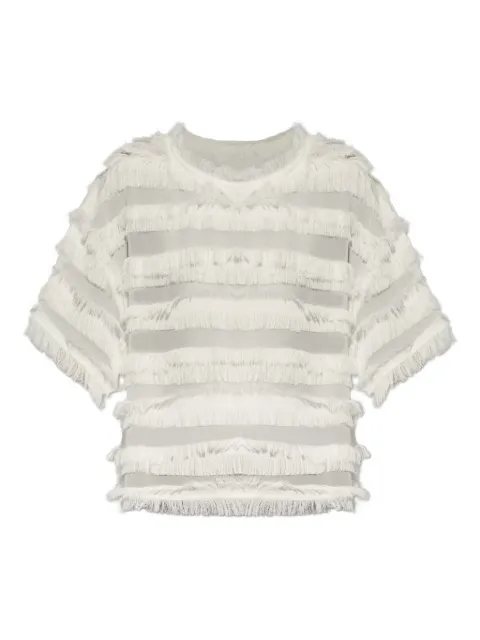 MUNTHE fringe-trimmed sheer T-shirt