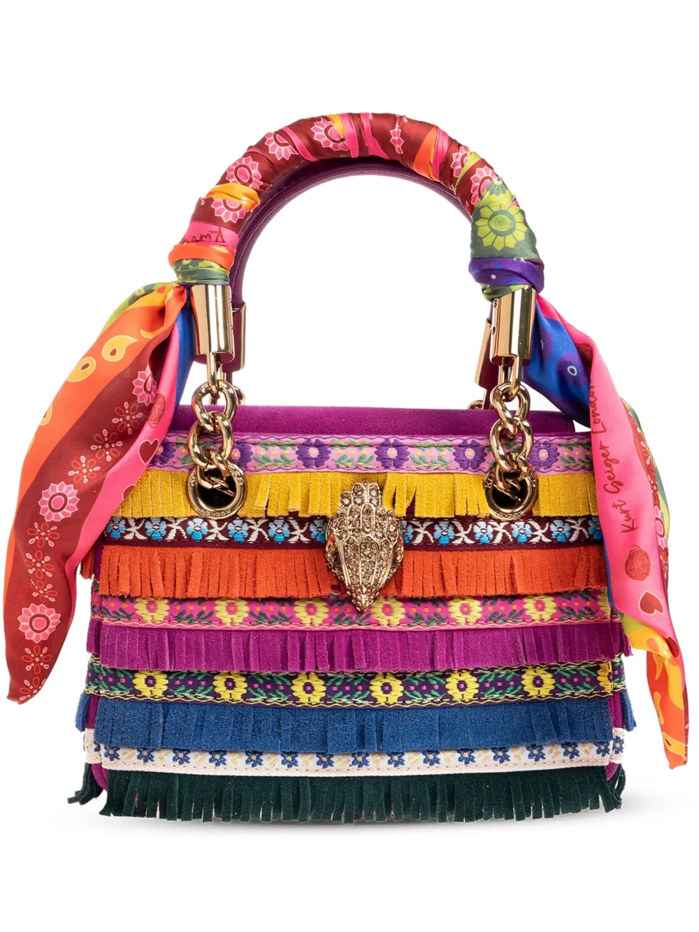 Kurt Geiger London mini Square Kensington fringed handbag | Pink | Image 1