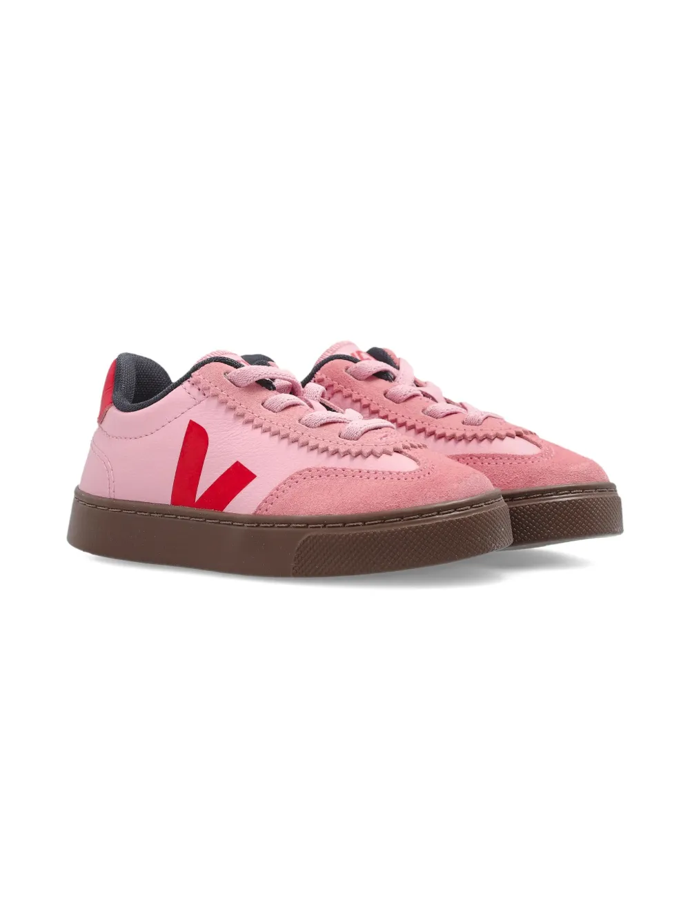 Veja Kids' Volley Leather V-logo Sneakers In Pink