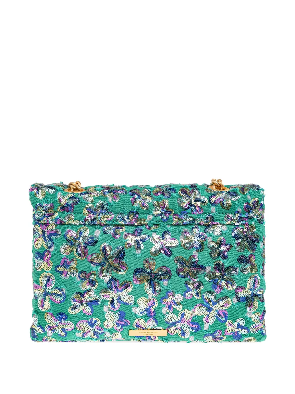 Kurt Geiger Large Kensington Soft Sequined Floral Cross Body Bag In Green