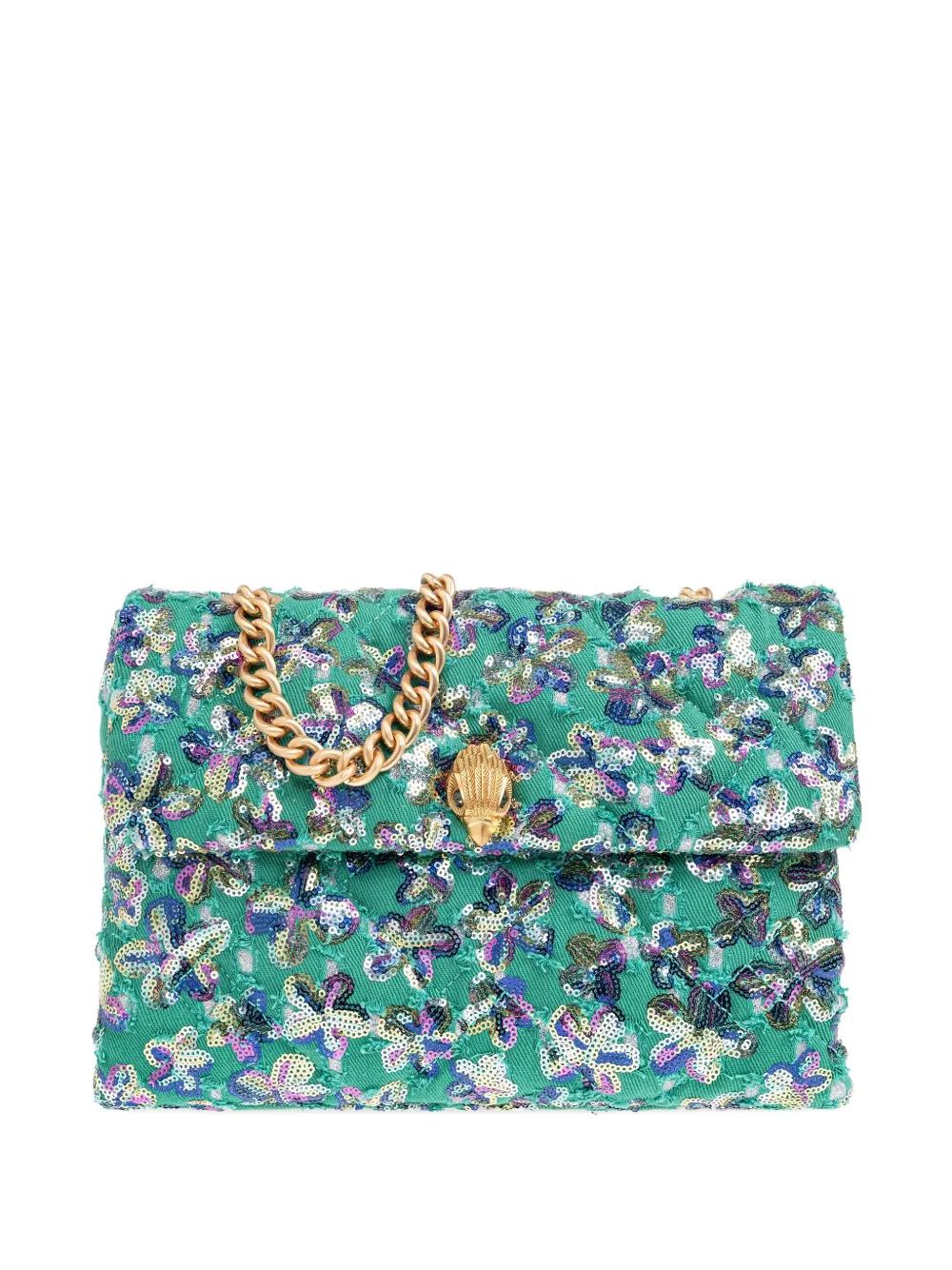 Kurt Geiger Large Kensington Soft Sequined Floral Cross Body Bag In Green
