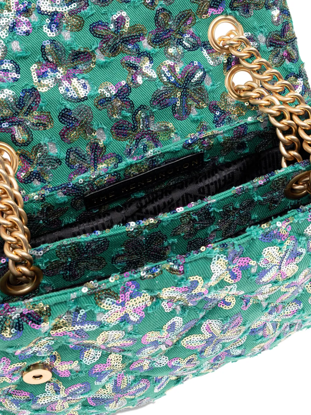 Kurt Geiger Large Kensington Soft Sequined Floral Cross Body Bag In Green
