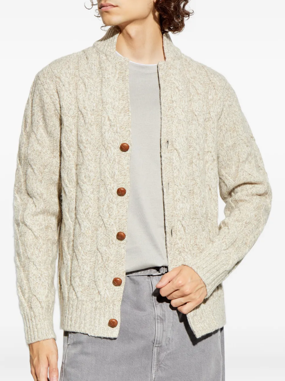 Eleventy Kabelgebreid vest met knoop Beige