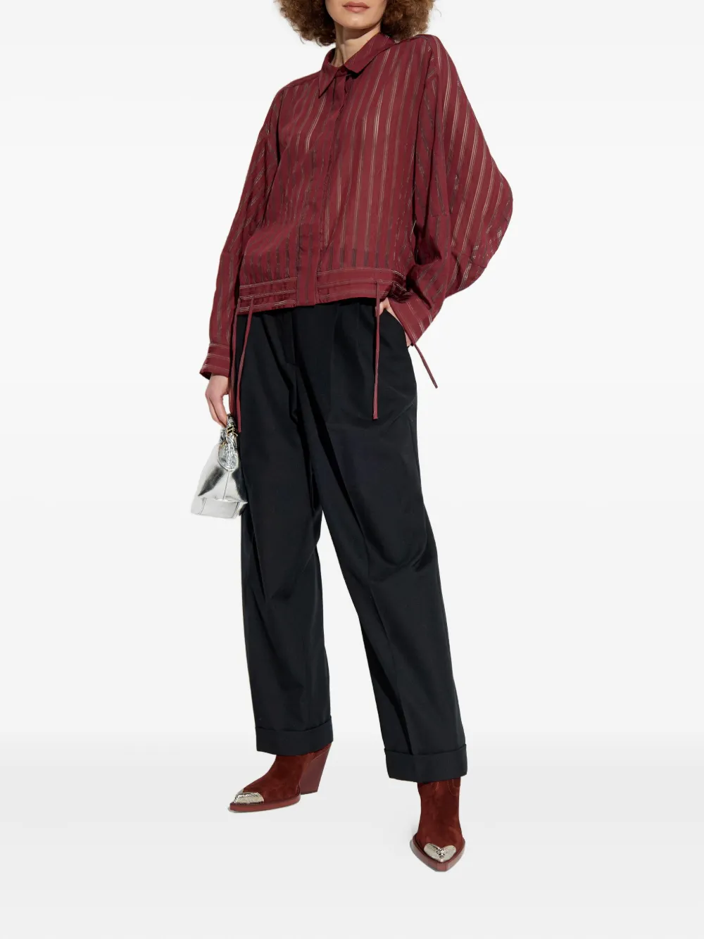 MUNTHE Loasta striped drawstring shirt - Rood