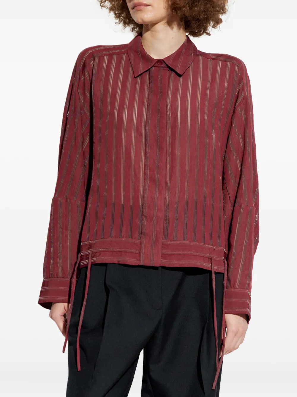 MUNTHE Loasta gestreepte blouse met trekkoord Rood