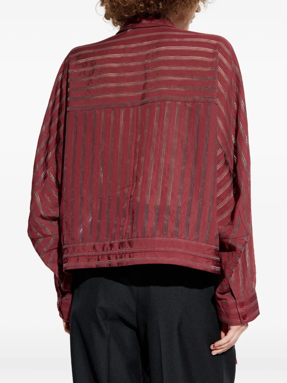MUNTHE Loasta gestreepte blouse met trekkoord Rood