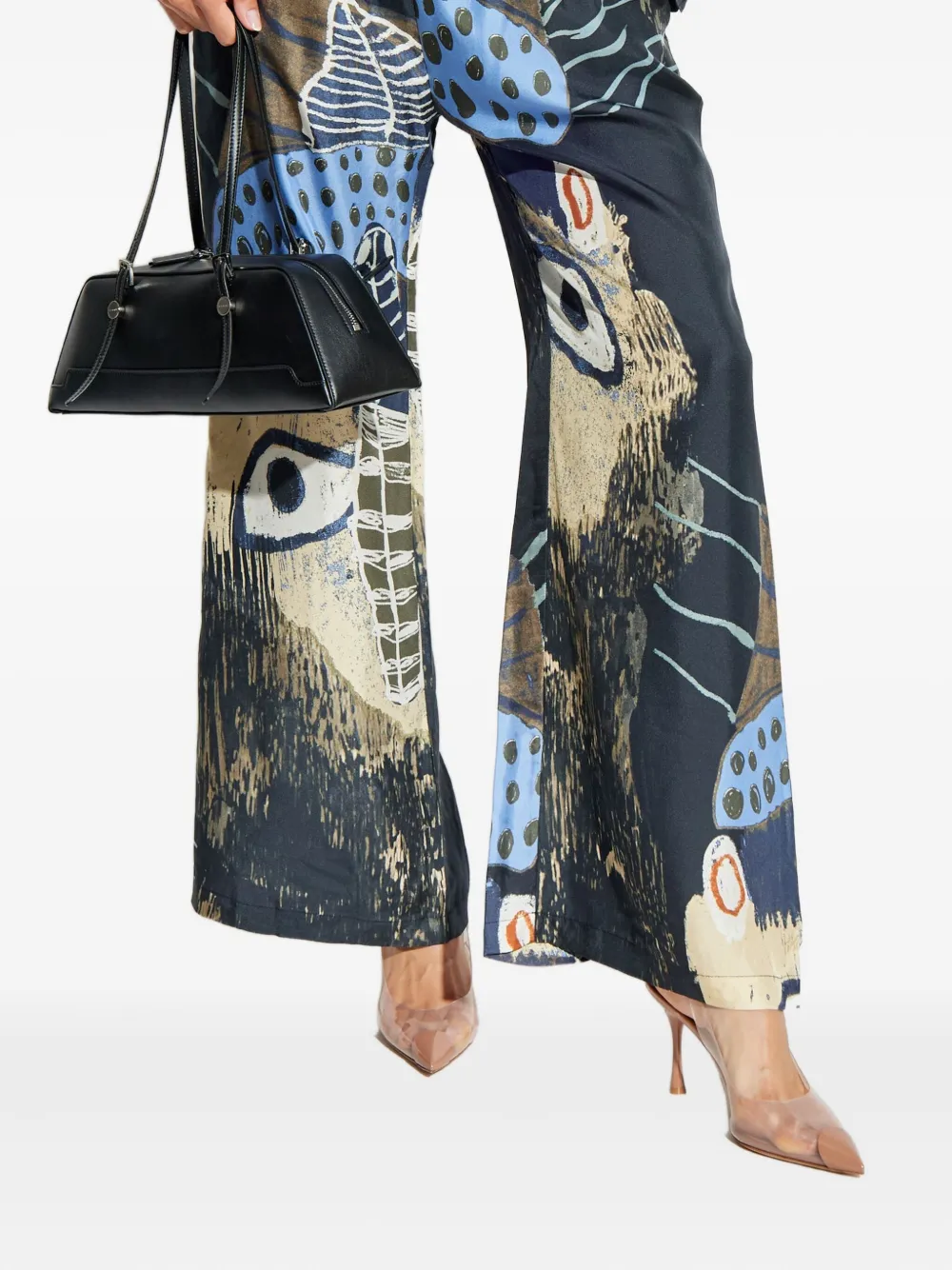 MUNTHE abstract-print silk trousers - Zwart
