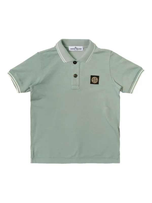 Stone Island Junior Ribbed short-sleeve Polo Shirt Green FARFETCH IN