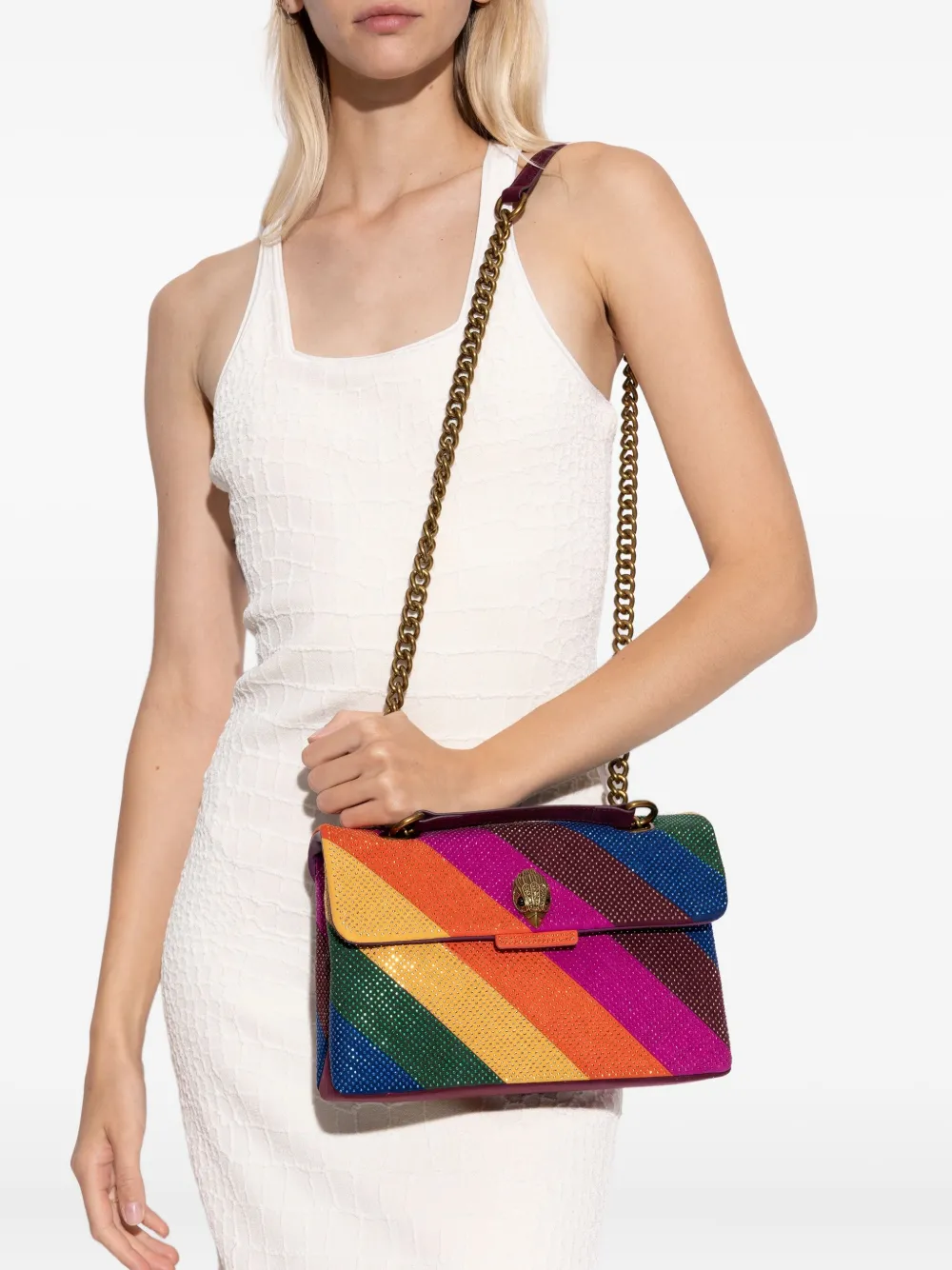 Kurt Geiger London mini Fabric Kensington rainbow-stripe shoulder bag - Bruin