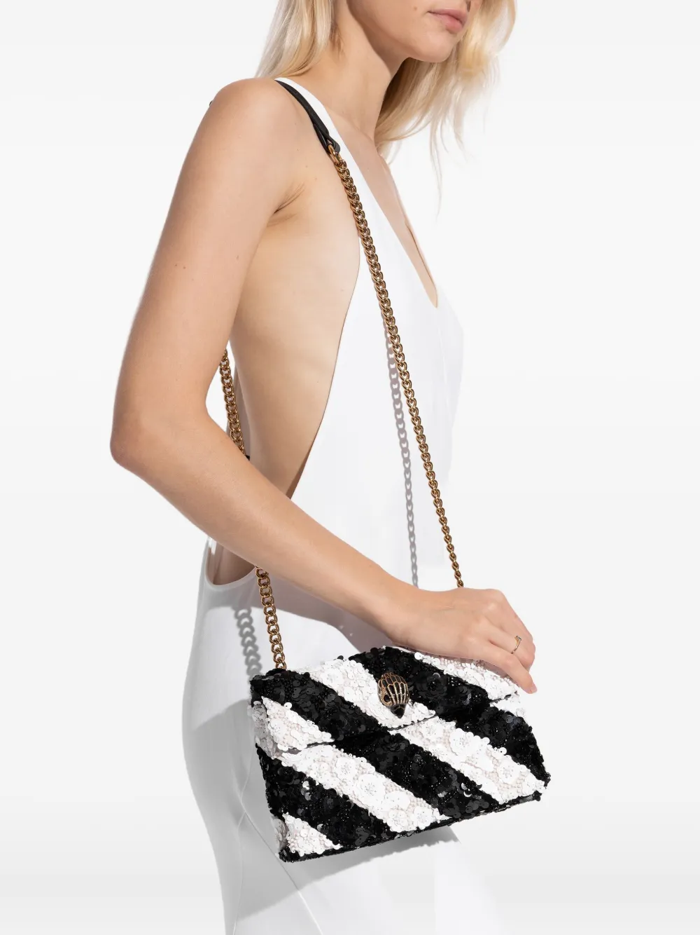 Kurt Geiger London small Kensington sequin-stripe shoulder bag - Zwart