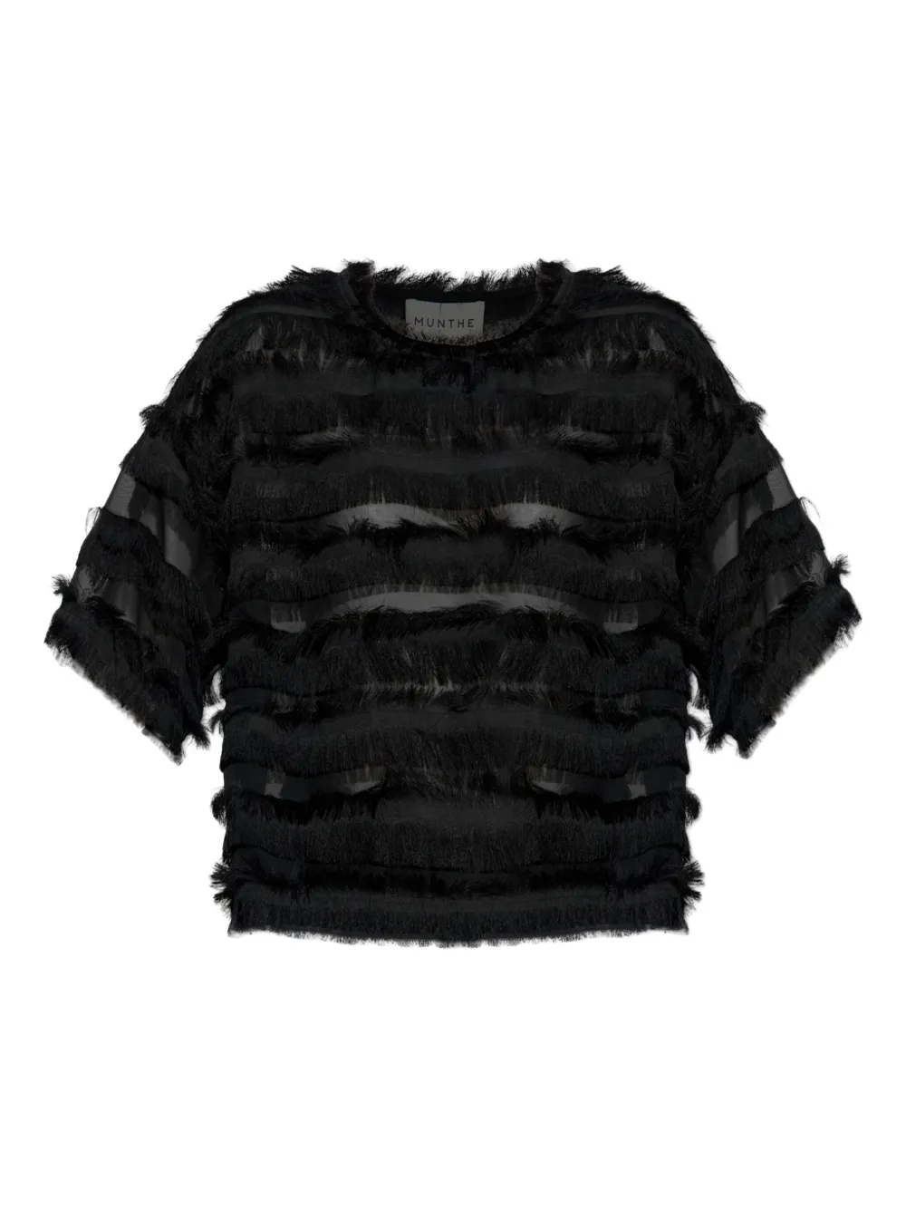 Munthe Lipona Fringe-trimmed Sheer Top In Black