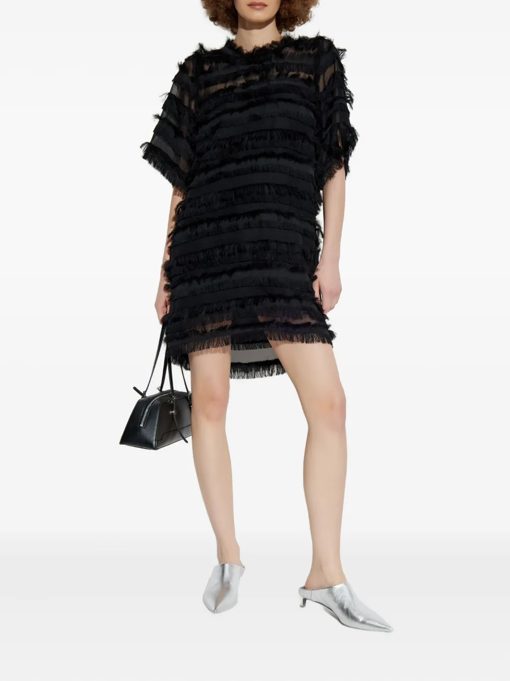 MUNTHE Lipona fringe-embellished sheer mini dress - Zwart