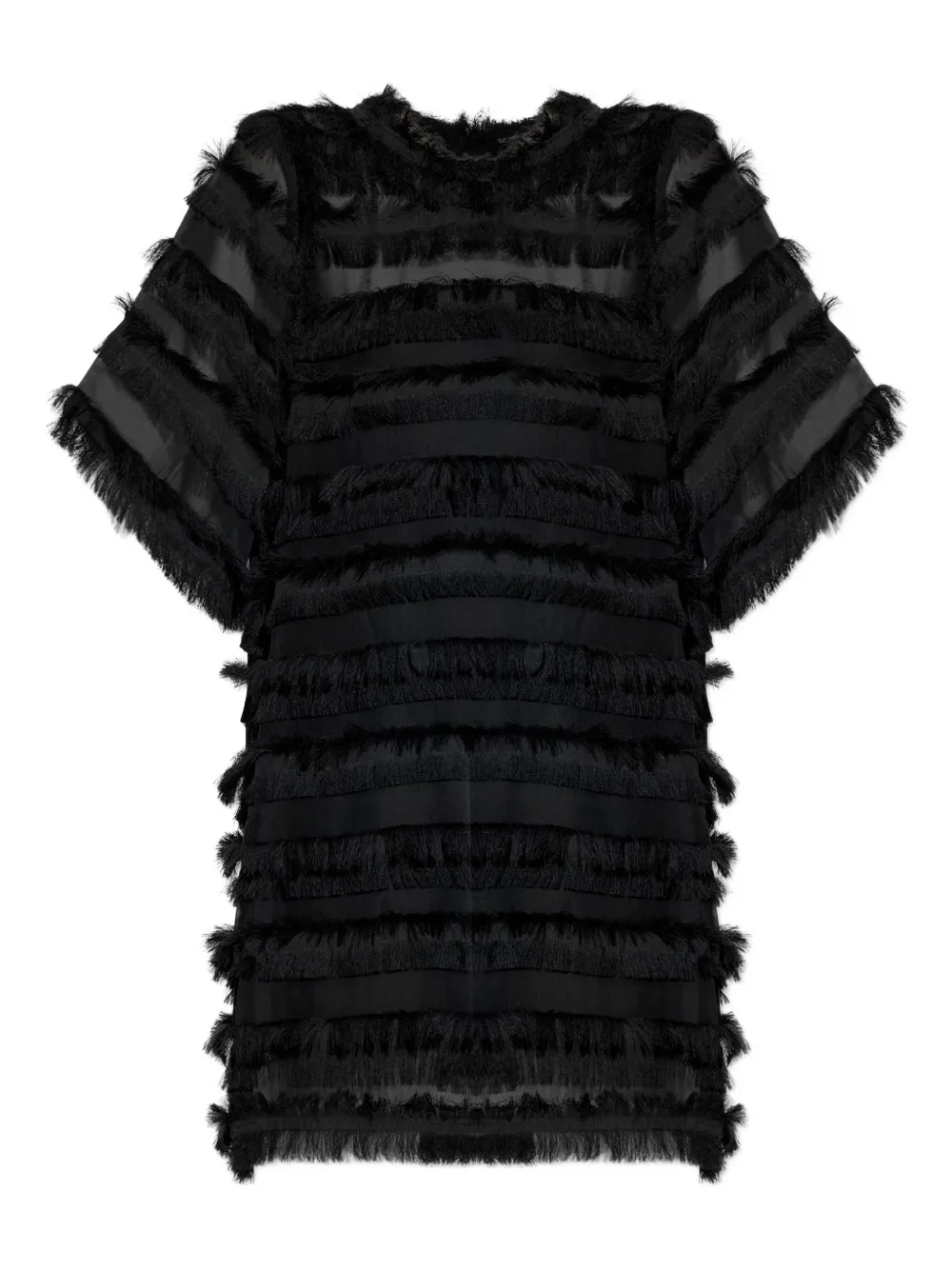 Munthe Lipona Fringe-embellished Sheer Mini Dress In Black