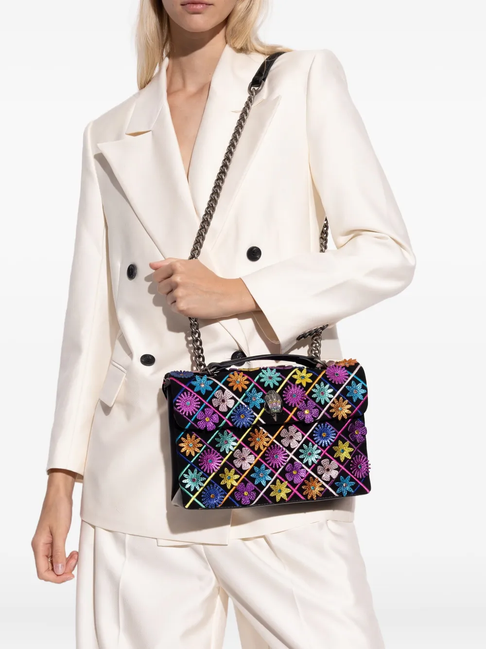 Kurt Geiger London small Kensington flower-embellished shoulder bag - Zwart