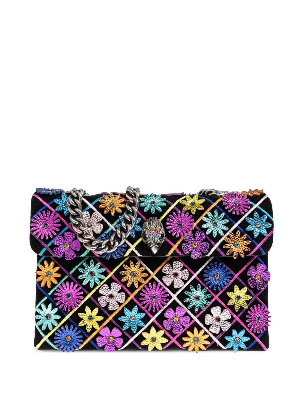 Kurt Geiger London Kleine Kensington schoudertas verfraaid met bloemen Zwart
