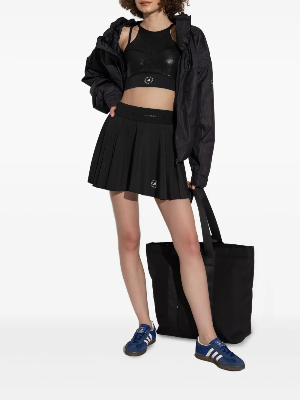 Adidas by Stella McCartney pleated logo-detail mini short-skirt - Zwart