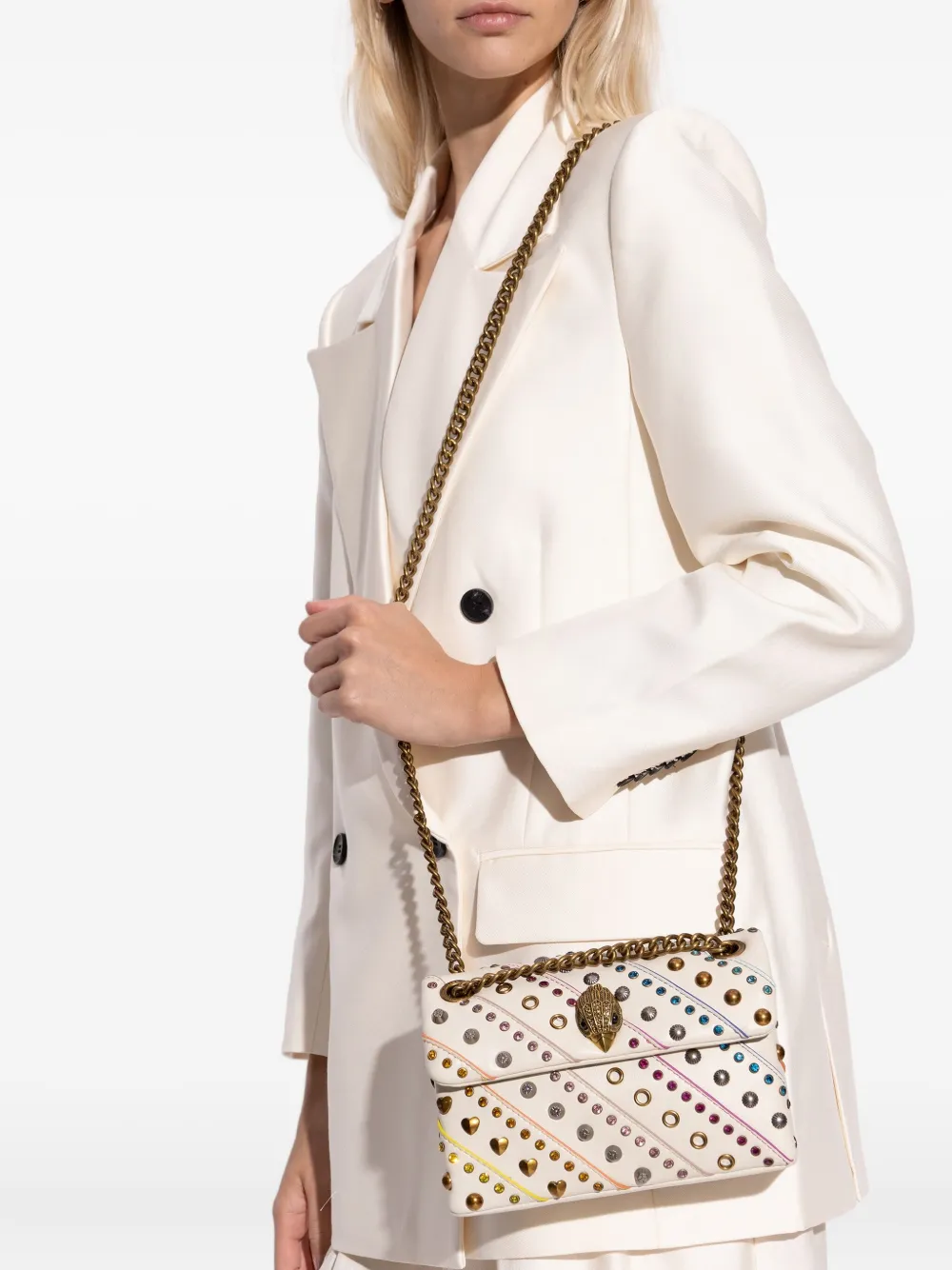 Kurt Geiger London Kensington embellished chain shoulder bag - Beige
