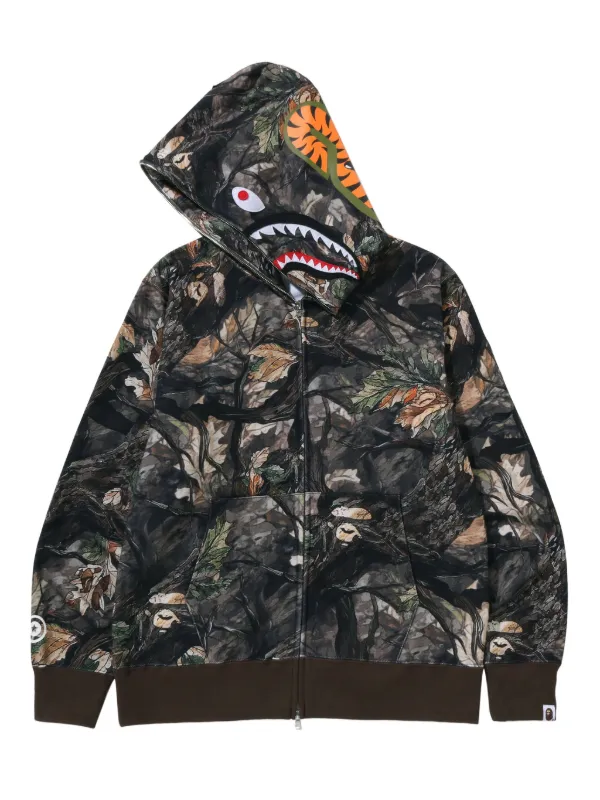 A BATHING APE® Tree Edge Camo Shark zip-up Hoodie Brown - Main Image