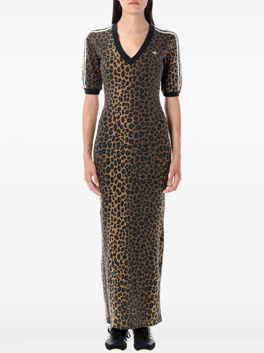 leopard-print V-neck maxi day dress