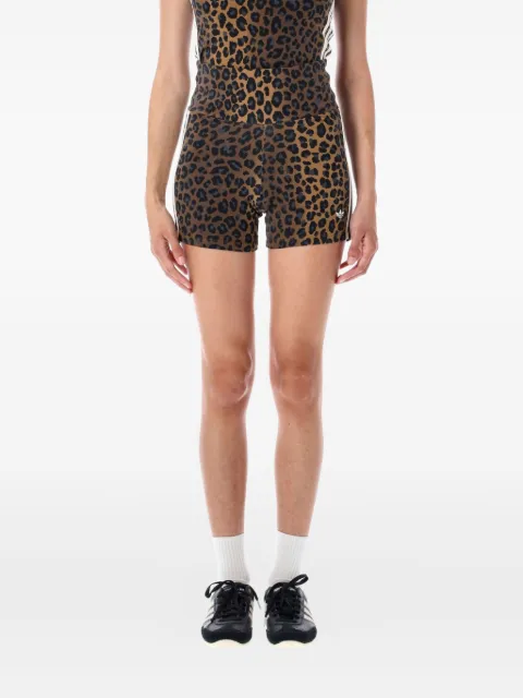 adidas leopard-print striped mini shorts