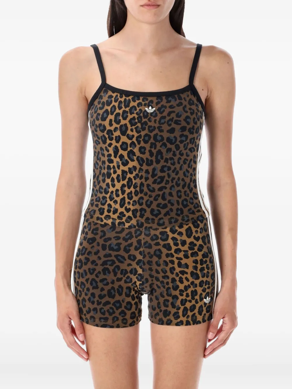 leopard-print three-stripe tank top
