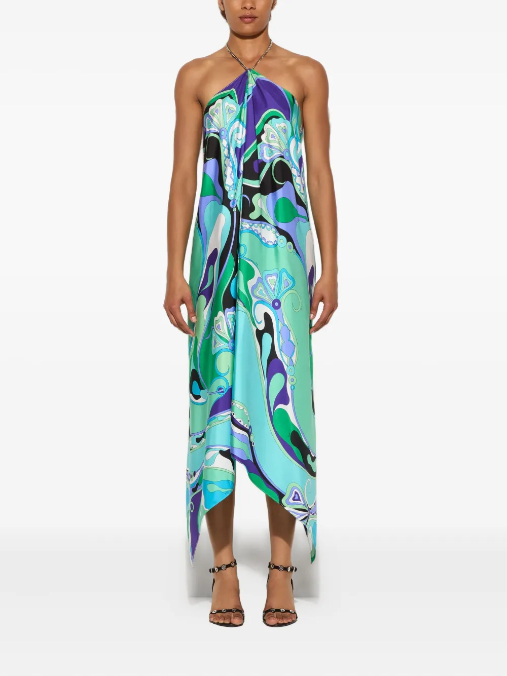 PUCCI halter-neck asymmetric dress - Groen